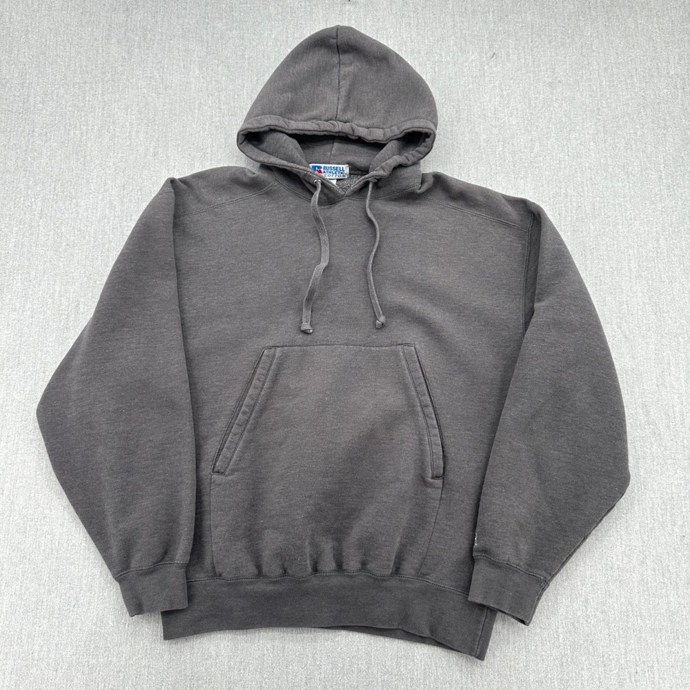 Russell Athletic Hoodie Mens Medium Gray Pro Cotton Pullover Solid Vintage 90s